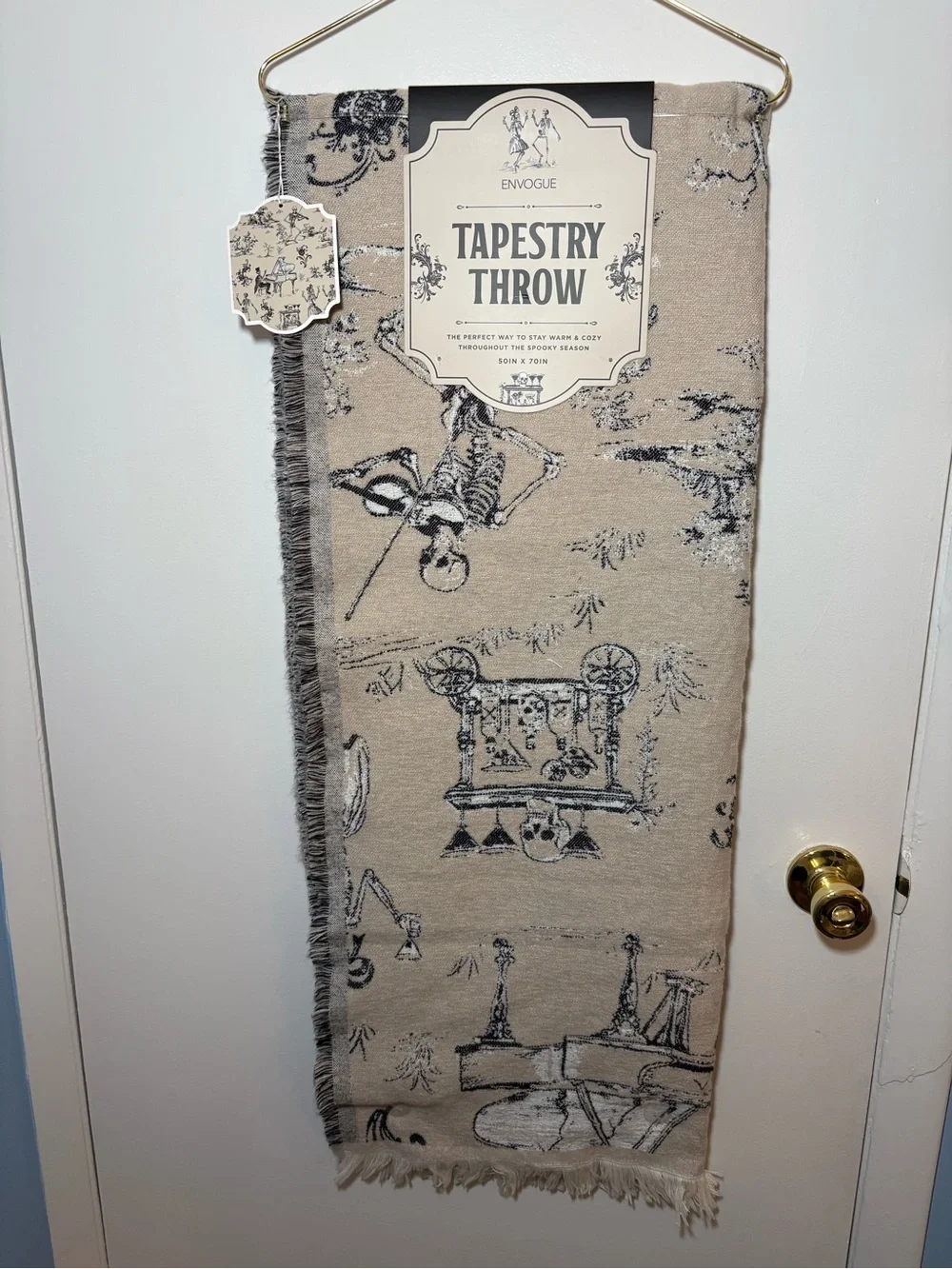 Envogue Beige and Black Toile Tapestry Wall Throw